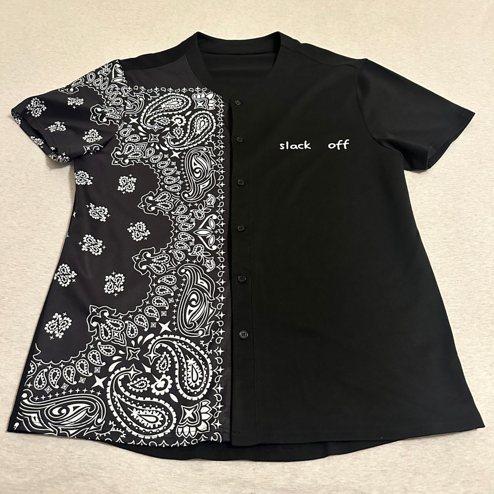 Slack Off Mens Black Paisley Bandana Split Baseball Jersey Short Sleeve XL